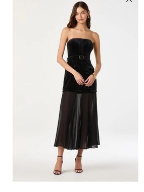 Astr Strapless Contrast Belted Midi Dress Size Small